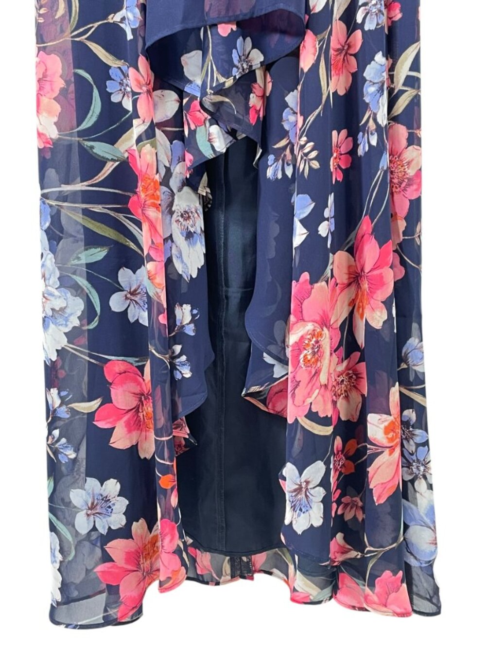 Eliza J Navy Floral Chiffon Wrap Maxi Dress Belted Size 8 Petite - Picture 11 of 15